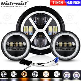 Td7y0013wd000002 Ridroid Black 7 Inch Led Headlight Kit With 4.5 Fog Passing Lights Halo For Harley