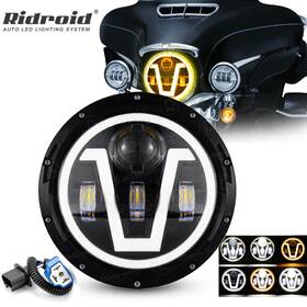 Td7y0014 Ridroid For Harley Touring 7 Inch Projector Led Headlight Headlamp With Halo Turn Signal Light