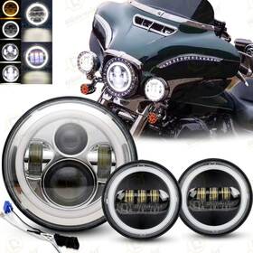 Td7y011wd002 Ridroid For Harley-davidson Road King Flhr 7 Inch Led Headlight Halo 4.5 Passing Lights