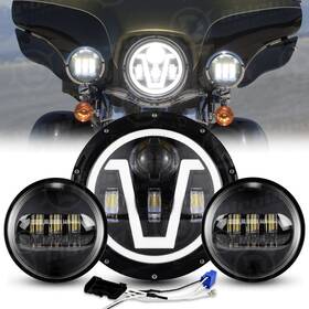 Td7y14wd04 Ridroid Black 7 Inch Led Headlight Fog Passing Lights Combo Kit For Harley-davidson Bike