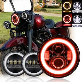 Top-7y20wd02 Ridroid Red 7 Inch Led Headlight 2pcs 4.5 Fog Passing Lights For Harley Motorcycle