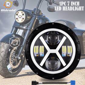 Vcled7y13-1 Ridroid 7inch Chrome Round Led Headlight H4 Turn Signal Drl For Harley Touring Road King