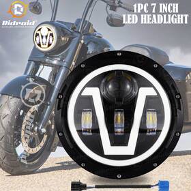 Vcled7y14-1 Ridroid 1x 7ftft Round Led Headlight H4&v Halo Ring Drl Turn Signal For Harley Motorcycle
