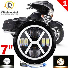 Vp-led-7y013-1 Ridroid Chrome 7 Inch Led Headlight &x Shape Halo Ring For Harley Motorcycle
