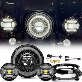 Splhld00074156984dbbk Spl Dot 7 Inch Led Headlight 4.5 Fog Lights Motorcycle Combo Kit For Harley Road King