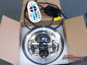 7rgbw-h-chrome Sunpie 7 Inch Led Headlight With Color Changing Halo For Harley Davidson Models