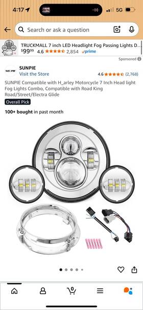 B0719c6sms Sunpie Compatible With H Arley Motorcycle 7 Inch Head Light Fog Lights Combo