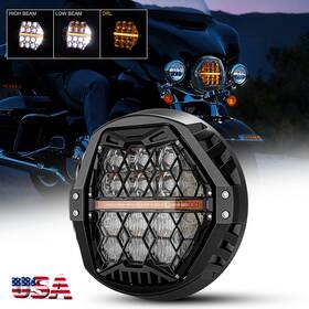 Sup-light 717931382180 Clear 7 Inch Round Led Headlamp Hi/lo Drl For Harley Electra Glide Classic Flhtc