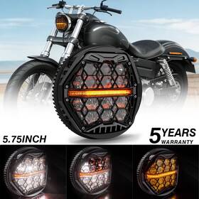 Sup-light 754137410828 Black 5.75 Inch Round Led Headlight Amber Drl Sealed For Harley Dyna Street Bob Fxdb