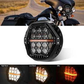 2014-current Sup-light 762891749122 New 7 Inch Honeycomb Led Headlight Hi-lo Amber Drl For Harley Street Glide 2013-2024