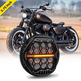 Sup-light 762891749184 Black 5.75 Inch Round Led Headlight Hi-low Drl For Harley Sportster Xl 883 1200 Dyna