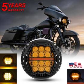 2014-current Sup-light 762891749238 7ftft Yellow Led Headlight Projector Hi-low Amber Drl For Harley Street Glide Flhx