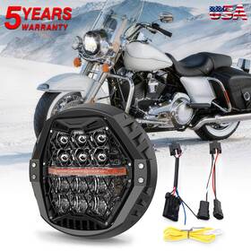 2014-current Sup-light 762891749290 7ftft Round Led Headlight Amber Drl For Harley Road King Classic Efi Flhrci