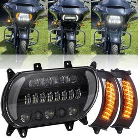 B166hloo18oo1zb Twom For Road Glide 2015-up Hi/lo Drl With Yellow Turn Signal Projector Led Headlight