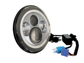 11776 V-factor 7 Inch Led Silver Headlight With Halo For Harley Softail And Touring Incl. Trim Ring