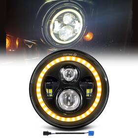 Vencomotor 761780413380 7 Inch Round Drl Led Headlight Sealed Hi/lo Beam Angle Eyes For Motorcycle