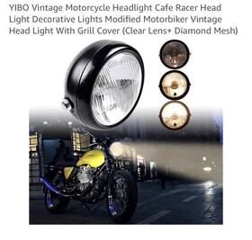 Yibo 772629227112 Vintage Motorcycle Headlight Cafe Racer Head Light Clear Lens Diamond Mesh