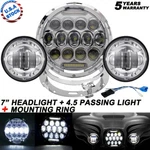 Ring Mount + 7" Led Headlight 4.5" Fog Passing For Harley Electra Glide. Fixed Price $74.98.
