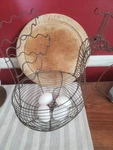 Vintage Primitive French Metal Wire Fancy Rooster Egg Storage Basket Great. Fixed Price $70.00.