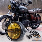 6.5" Retro Yellow Motorcycle Headlight Bucket + Grill Side Brackets Cafe Racer. Fixed Price $28.98.