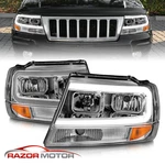 Led Bar 1999-2004 For Jeep Grand Cherokee Chrome Headlights Set. Fixed Price $254.56.