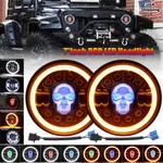 2X For Jeep Wrangler Jk Lj Tj Cj 7" Inch Round Halo Drl Led Headlights Rgb Skull. Fixed Price $49.98.