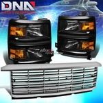 Black Housing Headlight+amber Corner Signal+billet Grille Fit 14-15 Silverado. Fixed Price $410.87.