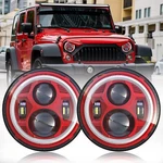 Pair Of 7" Led Custom Headlights Red With Halo Drl - Jeep Wrangler Jk Cj Tj. Fixed Price $299.99.