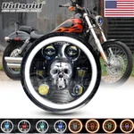 5.75" Rgb Skull Led Headlight Halo Drl For Harley-davidson Dyna Wide Glide Fxdwg. Fixed Price $40.99.