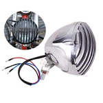 Chrome 4.5" Retro Finned Grill Headlight Headlamp For Harley Dyna Chopper Bobber. Fixed Price $29.95.