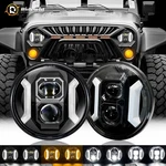 Pair Newest 7"IN Round Led Headlights Drl Hi/lo H4 For Jeep Wrangler Jk Tj Cj Lj. Fixed Price $80.99.