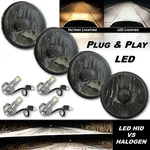 5-3/4" Crystal Smoked Glass Metal Headlight 18/24W 6K Led H4 Lamp Bulb Set. Fixed Price $191.21.