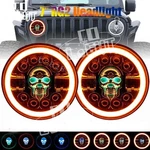 2X For Jeep Wrangler Jk Lj Tj Cj 7 Inch Round Led Headlights Rgb Skull Halo Drl. Fixed Price $51.82.