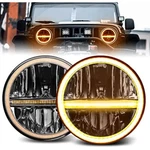 Braveway 7 Inch Led Headlights Round Amber&white Halo For Jeep Wrangler Jk Jl. Fixed Price $75.99.
