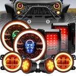 Rgb 7'' Led Headlights Fog Turn Tail Brake Combo For Jeep Wrangler Jku. Fixed Price $159.98.