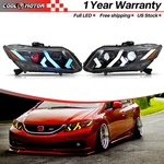 Pair Led Headlights Assembly For 2012-2015 Honda Civic Front Lamp W/demon Eyes. Fixed Price $529.00.