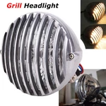 Chrome Motorcycle Finned Grill Headlight Lamp For Harley Chopper Bobber Custom. Fixed Price $29.95.