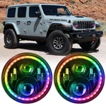 Rgb Angel 7" Led Halo Headlights Chasing Drl For Jeep Wrangler Jk Tj Cj Lj App. Fixed Price $72.18.