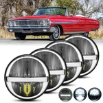 Ford Galaxie 1959-1967 5.75" 5-3/4 Round Led Headlights Hi-lo Beam Lamp Drl. Fixed Price $101.01.
