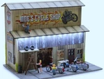 1/48 Guage Moe's Motor Cycle Shop Pre-lite Lighting & (3) Detailed Bikes. Fixed Price $1000.00.