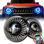 7" Inch Led Rgb Demon Halo Headlights Combo Chasing For Jeep Wrangler Lj Jk Tj. Fixed Price $129.59.